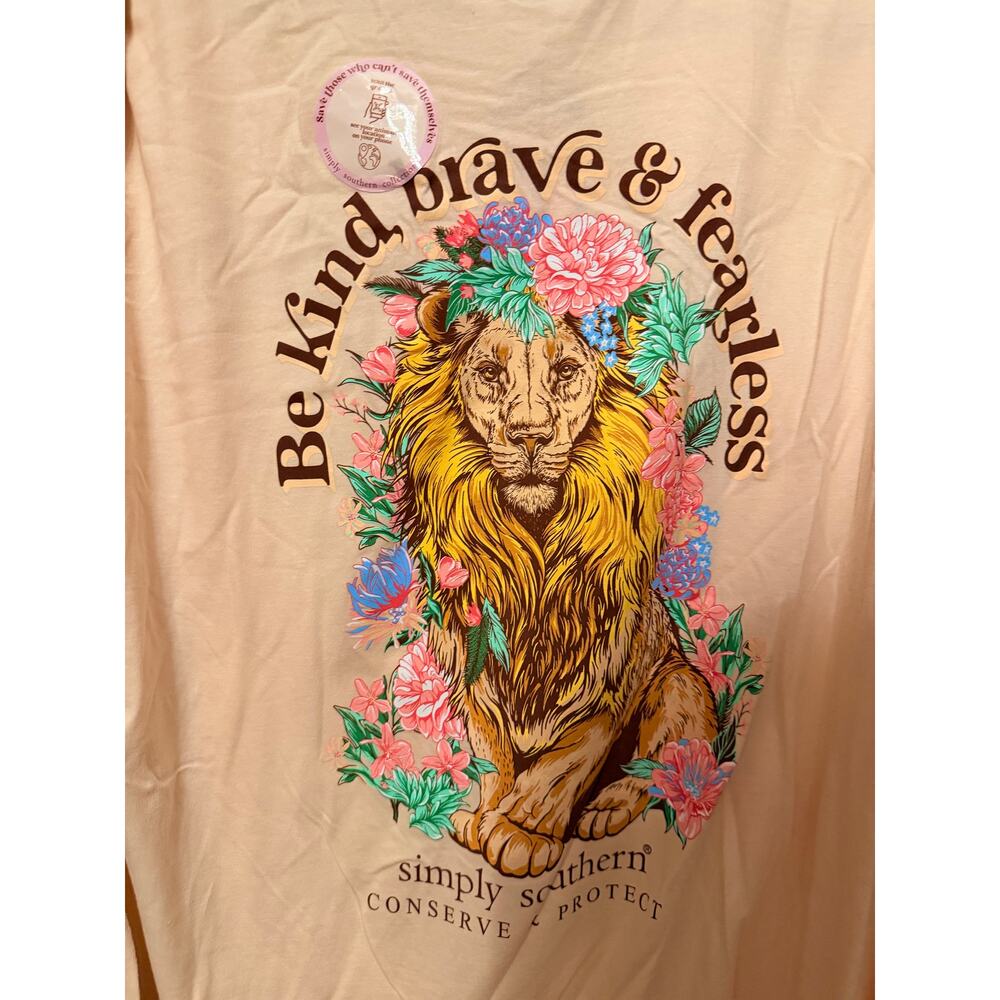Simply Souther Lion Be kind Long Sleeve Tee Light Peach New Size XL - Picture 5 of 5